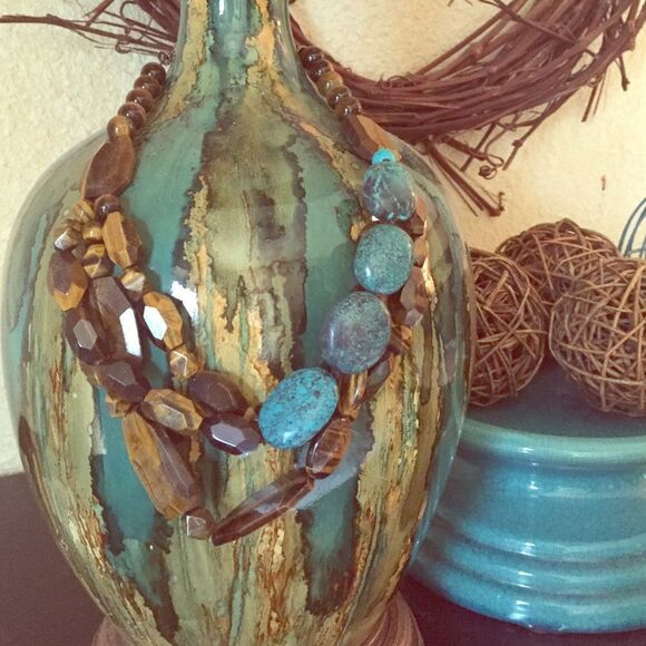 QVC Viktoria Hayman 925 Tiger Eye & Turquoise Necklace $675 - Picture 5 of 10